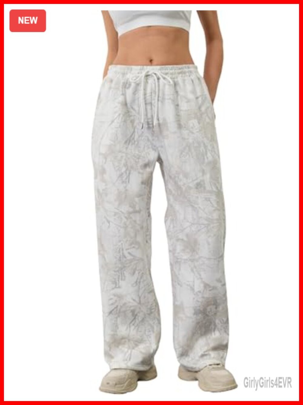 Fleece Camo Sweatpants High Waisted Wide Leg Drawstring Joggers